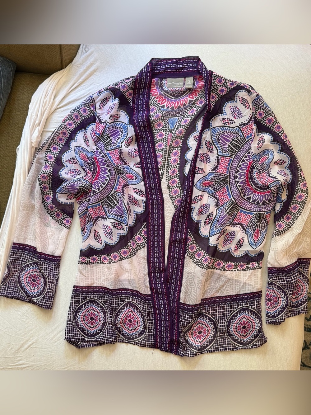 Chico’s Travelers Collection Mosaic Medallion Sheer Open Front Jacket XL